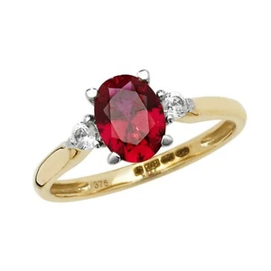 Yellow Gold Ruby Ring Solitaire Oval White Sapphire Engagement Hallmarked - Picture 1 of 5
