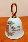 1983 Enesco Gold 50th Anniversary Porcelain Bell • White Pink Roses/Gold