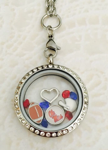 Ole Miss Rebels Memory Locket Stainless Steel Comes With Chain And Charms Cover
