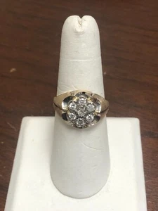 14K YELLOW GOLD SEVEN DIAMONDS MEN'S COCKTAIL RING PRESIDENT STYLE - Picture 1 of 5