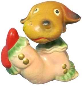 Vintage Brown Dog Dressed as Clown Bobblehead Nodder Paper Mache Hand Painted - Picture 1 of 7