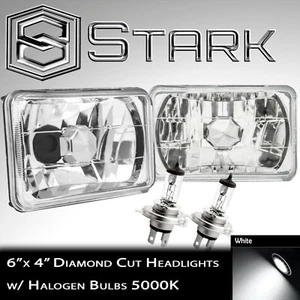 H4651 H4652 H4666 H4656 Head Light Diamond Cut Glass Housing Lamp Chrome 4x6 - Picture 1 of 2