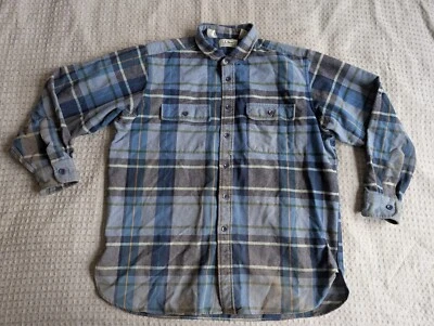 LL Bean Chamois Shirt Men Large Blue Gray Plaid Flannel Button Distress Vintage - Image 1 of 4