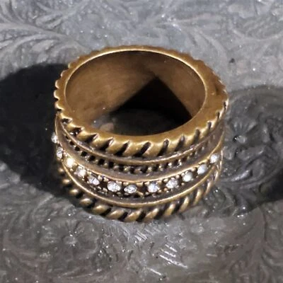 Anillo de metal tallado geométrico de cristal austriaco Art Deco de bronce talla 8 de EE. UU. Foto 1 de 4
