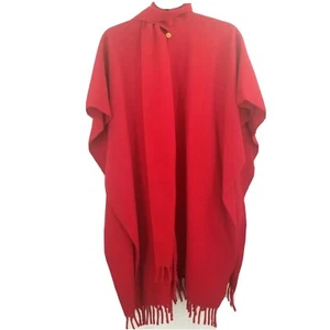 Poncho con flecos inferiores de lana para mujer OS botones de madera capa bufanda incorporada - Imagen 1 de 6