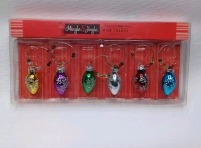 Juego de 6 bombillas de Navidad de diferentes colores para dijes de vino de vidrio soplado Mingle & Jingle Foto 1 de 4