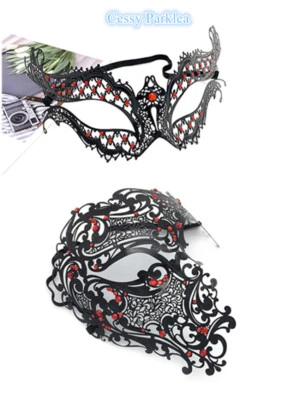 S-A11 Luxury Couples Vampire Metal Venetian Party Masquerade Masks w/ Rhinestone - Image 1 of 4