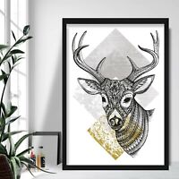 STAG DEER Art Print Grey & Yellow GALLERY WALL Poster Mix & Match