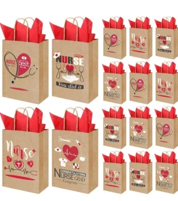 Bolsas artesanales de enfermera de 16 piezas bolsas de fiesta de graduación médica SIN PAPEL DE SEDA  Foto 1 de 3