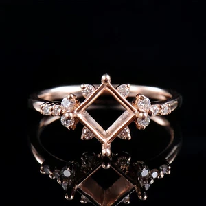 Princess Cut 6x6mm 14K Yellow Gold Natural Diamond Ring Semi Mount Size 7 - Picture 1 of 9