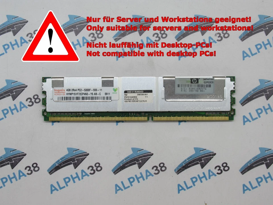 Hynix 4 GB DDR2-667 PC2-5300F HYMP151F72CP4N3-Y5 RAM ECC Memoria - Immagine 1 di 1