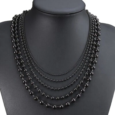 Black Gold Onyx 316L Stainless Steel ball bead CHAIN Link Men's Necklace - Image 1 of 4