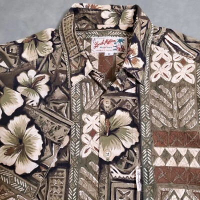 LOCAL MOTION MENS SHIRT XL VTG ALOHA BROWN TAN GREEN FOLIAGE FLORAL - Image 1 of 4