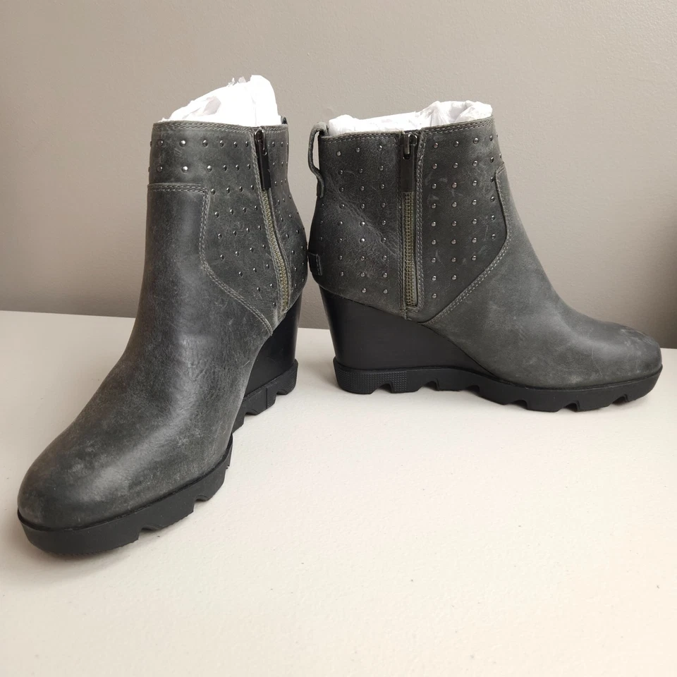 Zapatos Sorel Para Mujer Talla 9.5 Joan Uptown Botín Tachonado Gris Cremallera Lateral Cuero Foto 1 de 4