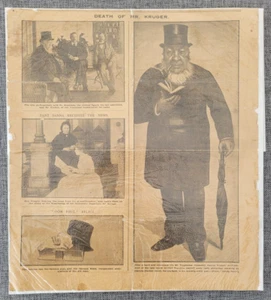 ORIGINAL NEWSPAPER SINGLE SHEET DEATH OF MR PAUL KRUGER SOUTH AFRICA PRESIDENT - Picture 1 of 1