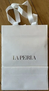 Lot Of 100 LA PERLA Paper Gift Bags - 11" X 8" X 4” Pearl White w/Gold Monogram - Picture 1 of 2