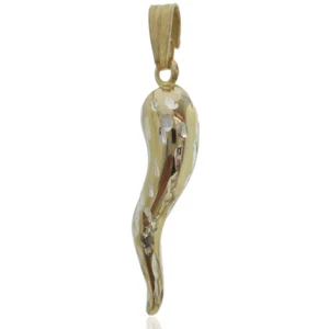 Ciondolo corno mm 30 in argento 925 placcato oro con lavorazione come graffiato - Foto 1 di 2