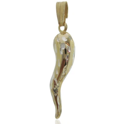 Ciondolo corno mm 30 in argento 925 placcato oro con lavorazione come graffiato - Immagine 1 di 2