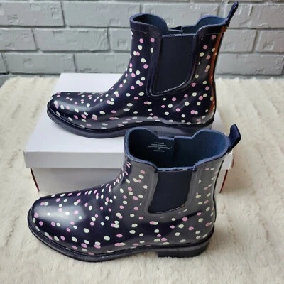 Isaac Mizrahi Live! Botas de lluvia City Slicker para mujer azul marino a lunares 10 medianas Foto 1 de 4