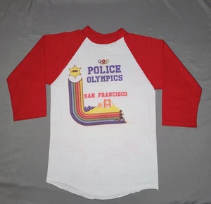 Vintage San Francisco Police Olympics Shirt Mens Small 3/4 Sleeve Running 80s - Picture 1 of 18