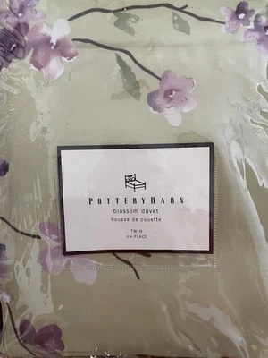 Pottery Barn  ~ BLOSSOM Duvet Cover TWIN Green Pink Purple Flowers SATINY New - Image 1 of 2