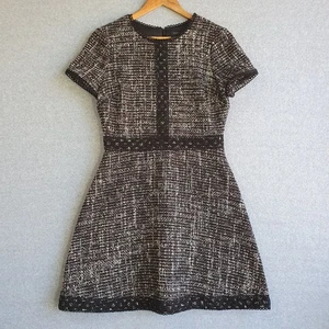 Forever New Dress Sz 10 Black Purple Tweed Lace Trim Boucle Work Office - Picture 1 of 9