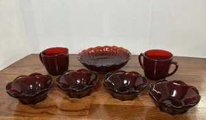 Vintage Anchor Hocking Dark Red Dip Bowls W/ Cups & Candy Dish Lot - Picture 1 of 6