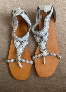 White Beaded Sandals - Picture 1 of 4