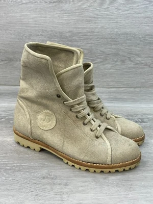 Bota de mujer Joan & David 6 beige de lona de combate cómoda al tobillo informal con cordones Foto 1 de 4