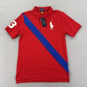Polo Ralph Lauren Polo Shirt Boys Large Red Blue Pony Short Sleeve #3 Rugby New - Picture 1 of 7