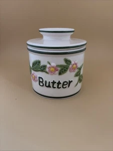Vintage Butter Bell Crock French Beurre Embossed Pink Green Flowers L. Tremain - Picture 1 of 4