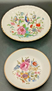 Vintage Aynsley Pembroke Bone China Shallow Scallop Dish Flower & Bird Gold Trim - Picture 1 of 7