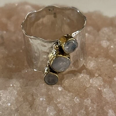 Anillo de plata de ley 925 con piedra lunar arco iris  Foto 1 de 2