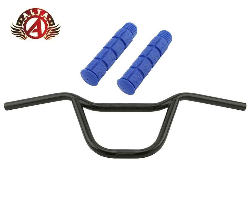 ALTA U-Bar Old School Classic Black Handlebar W/ BLOCK BMX Style GRIPS. - Image 1 of 1