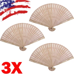 (3pack) Natural Wood Large Lace Floral Folding Hand Held Chinese Fans US - Picture 1 of 8