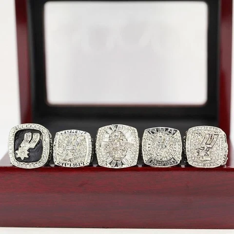 Tim Duncan - San Antonio Spurs Championship 5 Ring Set With Wooden Display Box Cover