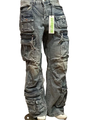 Men’s First Row Martin Relaxed Fit Jeans Utility Denim (DK Indigo) Baggy FRD3121 - Image 1 of 4