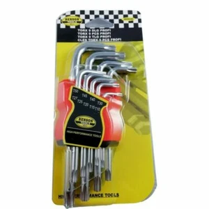 SET CHIAVI TORX STELLA 9 PEZZI BRUGOLA FORO FORATE FRANCESI CORTI T10 T50 - Imagen 1 de 2