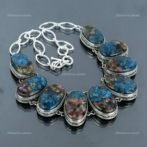 925 Sterling Silver Copper Watermelon Tourmaline Stone Chain Necklace Jewelry - Picture 1 of 6