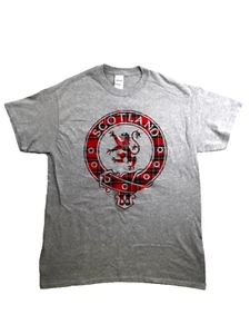 Scotland Large Spell Out Tartan T Shirt Size Medium Gray Gildan Tag - Picture 1 of 7