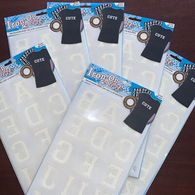 6 sets Iron On Letters 1.75 in White Transfer Clothing 46 pcs 3 sheets - Image 1 of 4