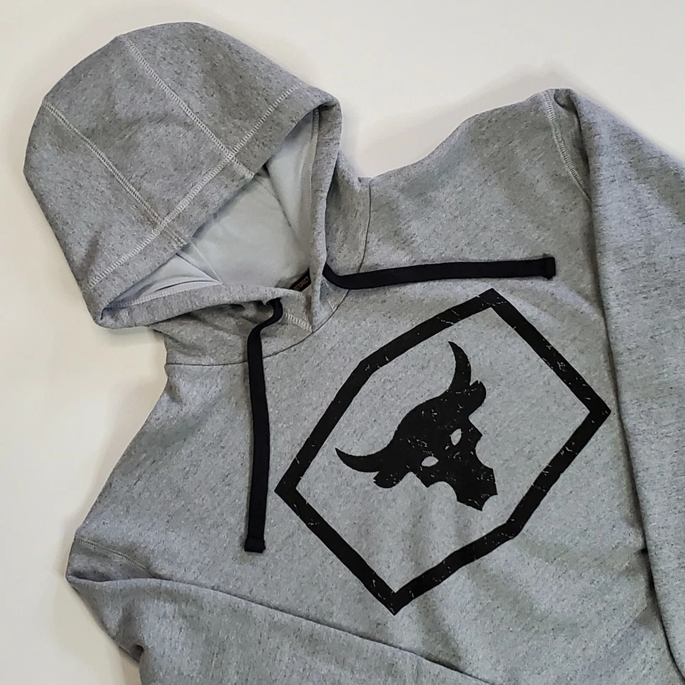 UA Project Rock Workout Hoodie Men Large Pull Over Gray 1346067 Cotton