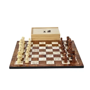 Mocha Design Chess Set 14 Inch with Storage Box - Picture 1 of 4