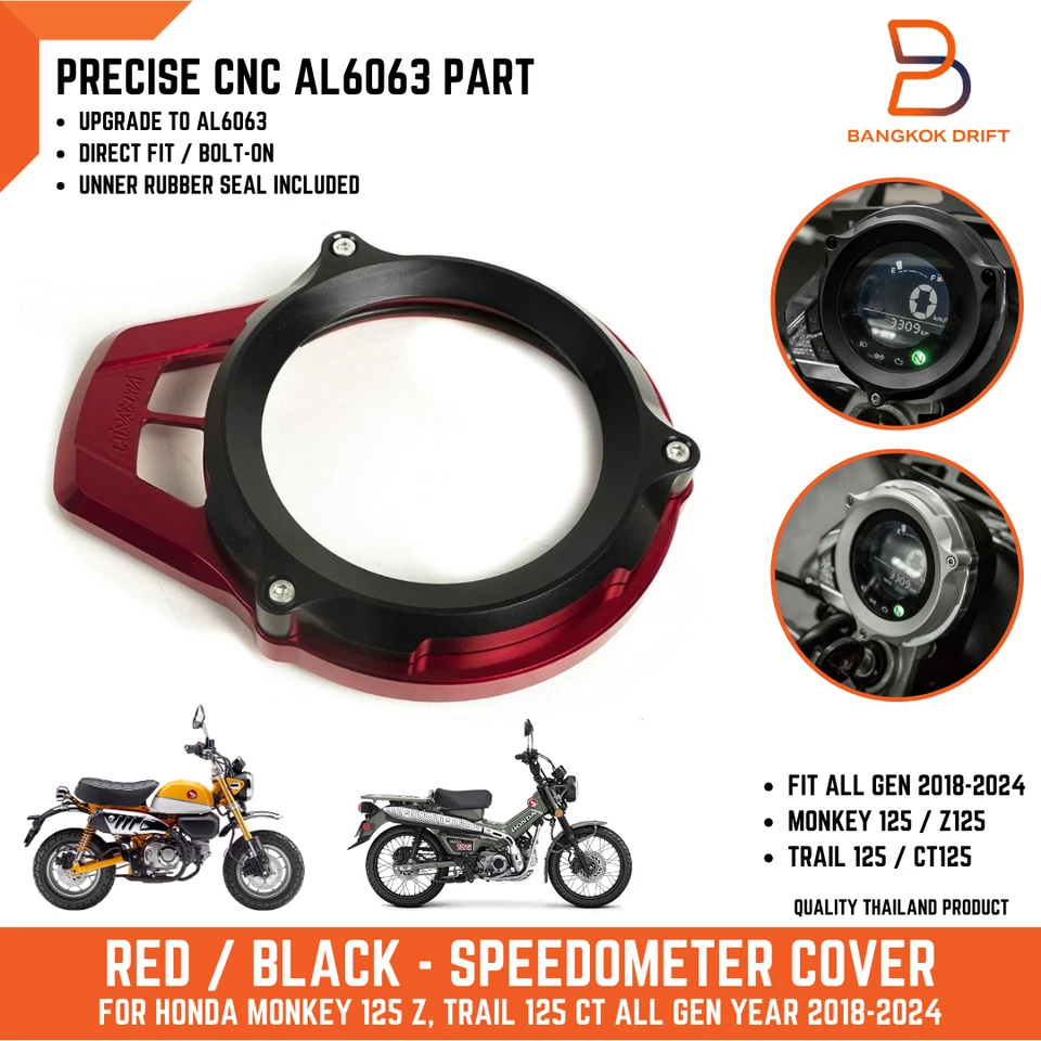TAMPA DE VELOCÍMETRO PRETA VERMELHA PROTETOR DE ALUMÍNIO PARA HONDA MONKEY Z 125 TRAIL CT125 - Imagem 1 de 4