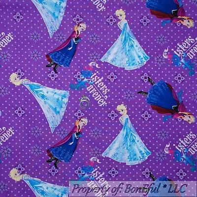 BonEful Fabric FQ Cotton Quilt Purple Girl Dress FROZEN Disney Snow Princess Dot - Image 1 of 4