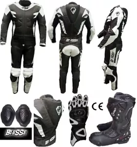 TUTA MOTO IN PELLE E TESSUTO BIESSE GUANTI STIVALI CE XS S M L XL XXL XXXL - Afbeelding 1 van 9