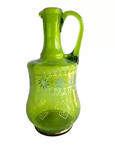 Vintage Citrin Grün Glas handbemalter Krug - Bild 1 von 8