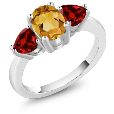 Anillo de 3 piedras de citrino y granate de plata de ley 925 para mujer (2,38 quilates), Foto 1 de 4