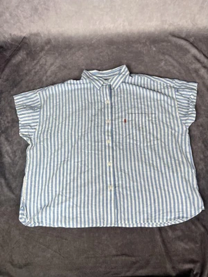 Camisa Levis Mujer Grande Azul Blanco Rayas Manga Corta Abotonada Ligera Foto 1 de 4