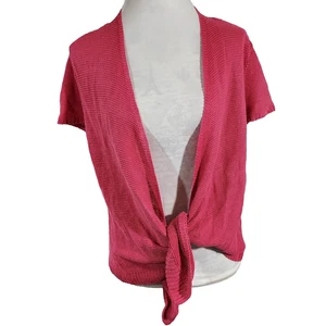 Eileen Fisher Pink Short Sleeve Open Tie Front Linen Cardigan Size Large - Picture 1 of 14